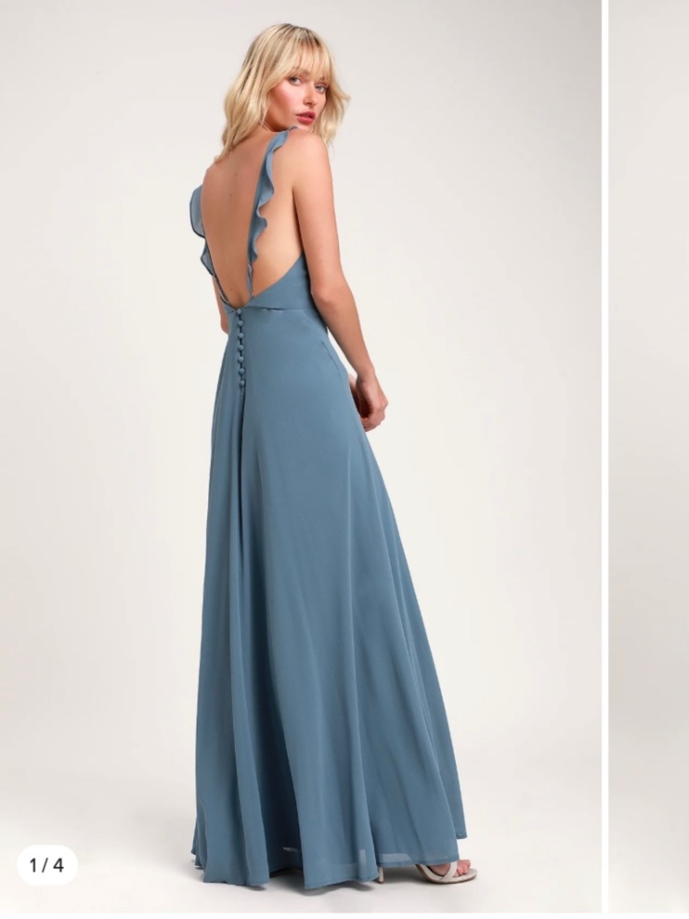Lulu's slate blue ruffle maxi dress M